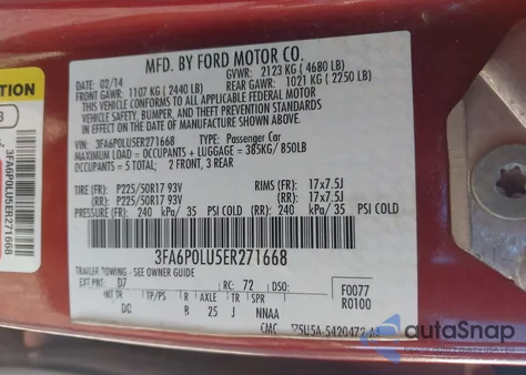 2014 Ford Fusion Hybrid Se из США, поврежденный, VIN 3FA6P0LU5ER271668